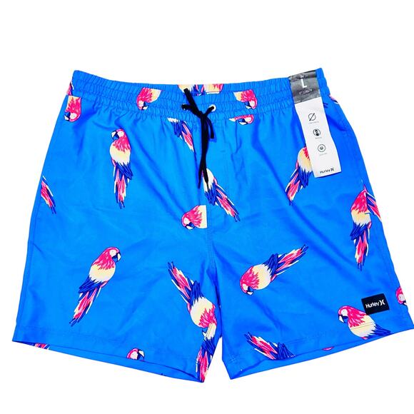 Hurley Windansea Swim Trunks Men Large Parrot 17" Long Stretch Swimwear New Tags - Picture 2 of 6
